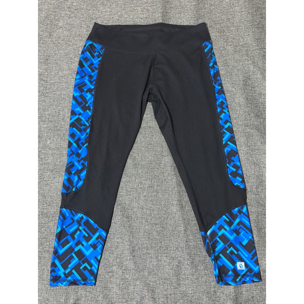Anne Klein Sport Womens 3X Leggings Blue Geometric Side Stripe Capri